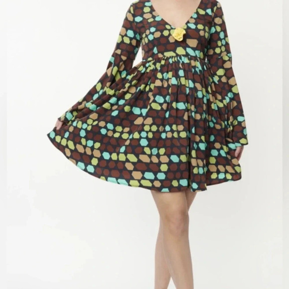 🦋B2G1🦋UNIQUE VINTAGE SMAK PARLOUR Geometric Empire Waist PLUS SIZE Dress - Picture 1 of 11